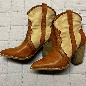BEAST FASHION Tan and Cream Heeled Boots
